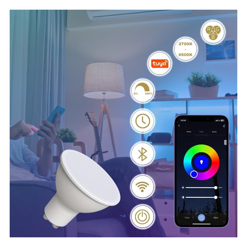 Ampoule à intensité variable LED RGBW GU10/4,5W/230V 2700-6500K Wi-Fi Tuya
