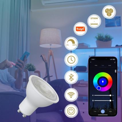 Ampoule à intensité variable LED RGBW GU10/4,5W/230V 2700-6500K Wi-Fi Tuya
