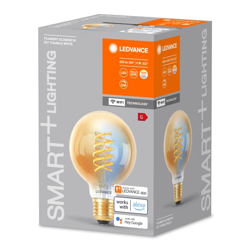 Ampoule à intensité variable LED SMART+ FILAMENT GLOBE G80 E27/8W/230V 2200-5000K Wi-Fi - Ledvance