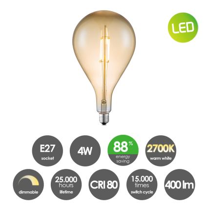 Ampoule à intensité variable LED VINTAGE EDISON E27/4W/230V 2700K