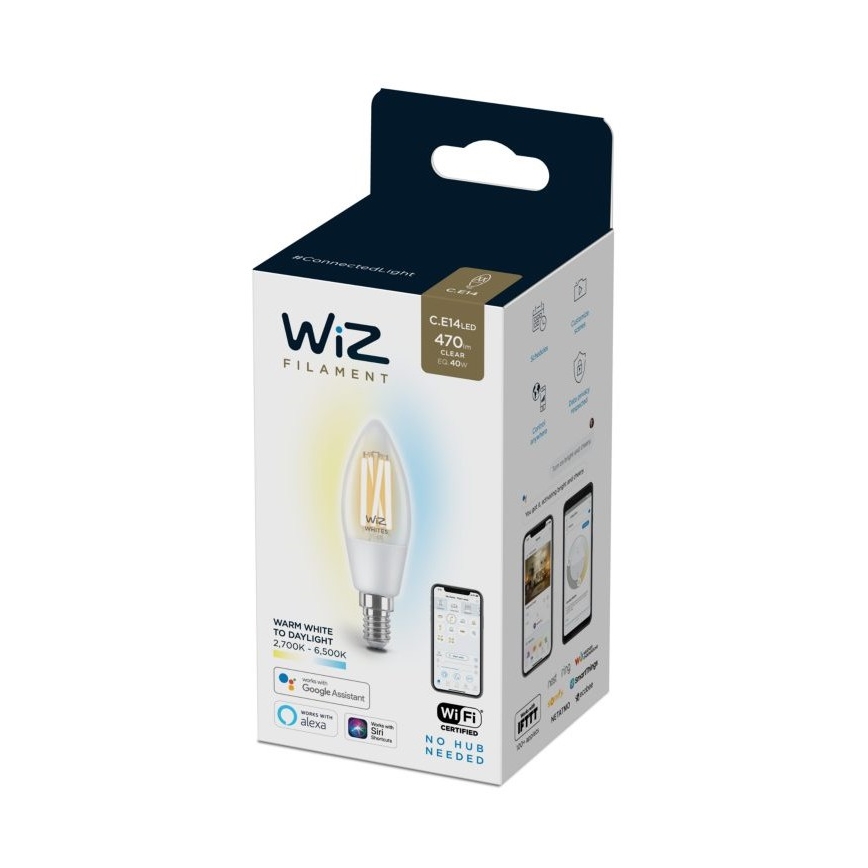 Ampoule LED à intensité variable FILAMENT C35 E14/4,9W/230V 2700-6500K CRI 90 Wi-Fi - WiZ