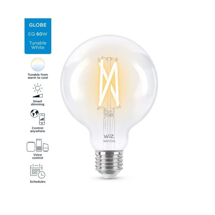 Ampoule LED à intensité variable FILAMENT G95 E27/6,7W/230V 2700-6500K CRI 90 Wi-Fi - WiZ