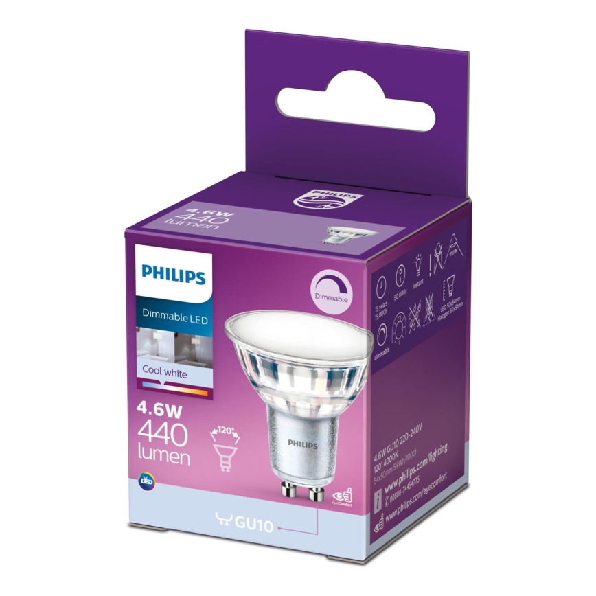 Ampoule LED à intensité variable Philips GU10/4,6W/230V 4000K