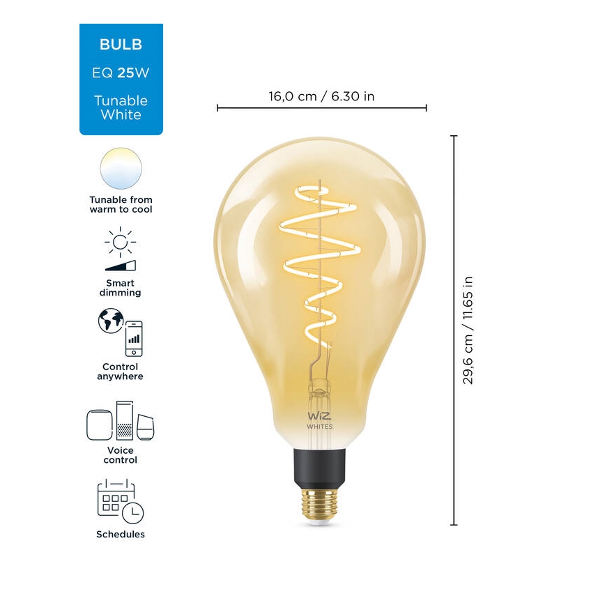 Ampoule LED à intensité variable VINTAGE FILAMENT PS160 E27/6,5W/230V 2000-5000K CRI 90 Wi-Fi -WiZ