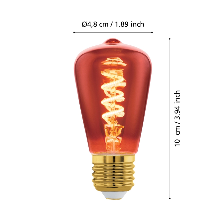 Ampoule LED dimmable VINTAGE ST48 E27/4W/230V 2000K rouge - Eglo 110199
