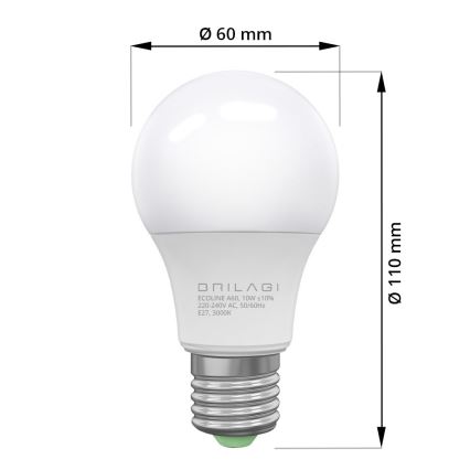 Ampoule LED ECOLINE A60 E27/10W/230V 3000K IRC 92 - Brilagi