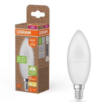 Ampoule LED en plastique recyclé B39, culot E14, 7,5 W, 230 V, 2700 K - Osram