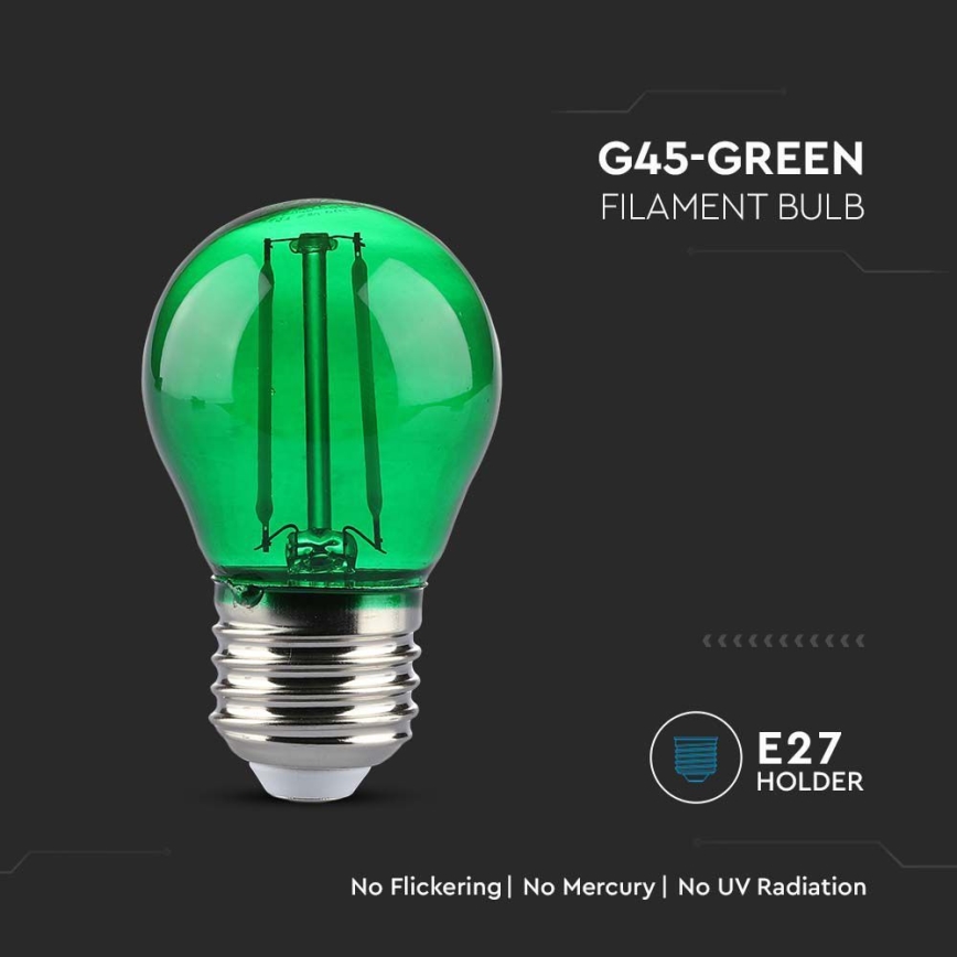 Ampoule LED FILAMENT G45 E27/2W/230V vert