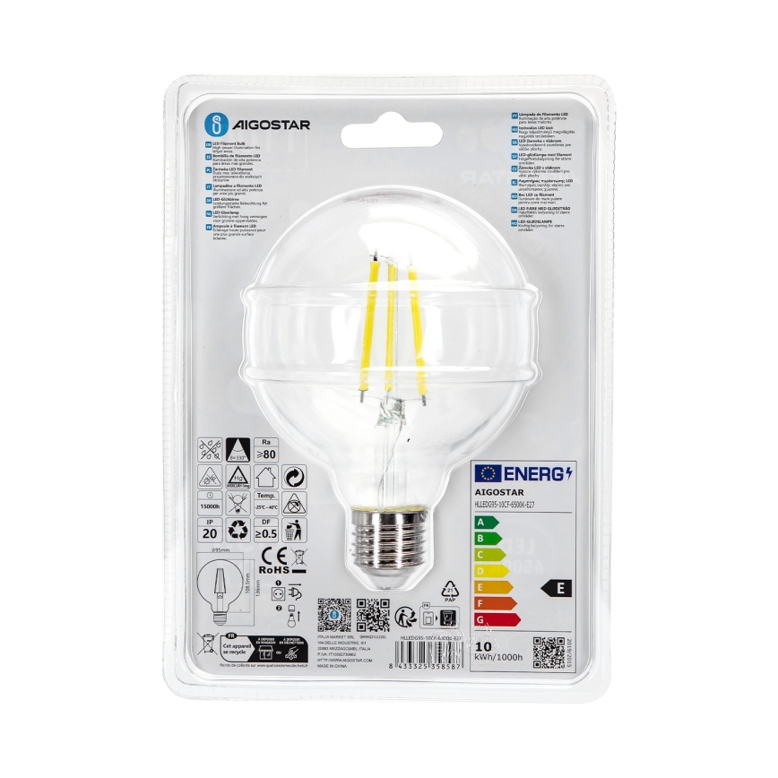 Ampoule LED G95 E27/10W/230V 6500K - Aigostar