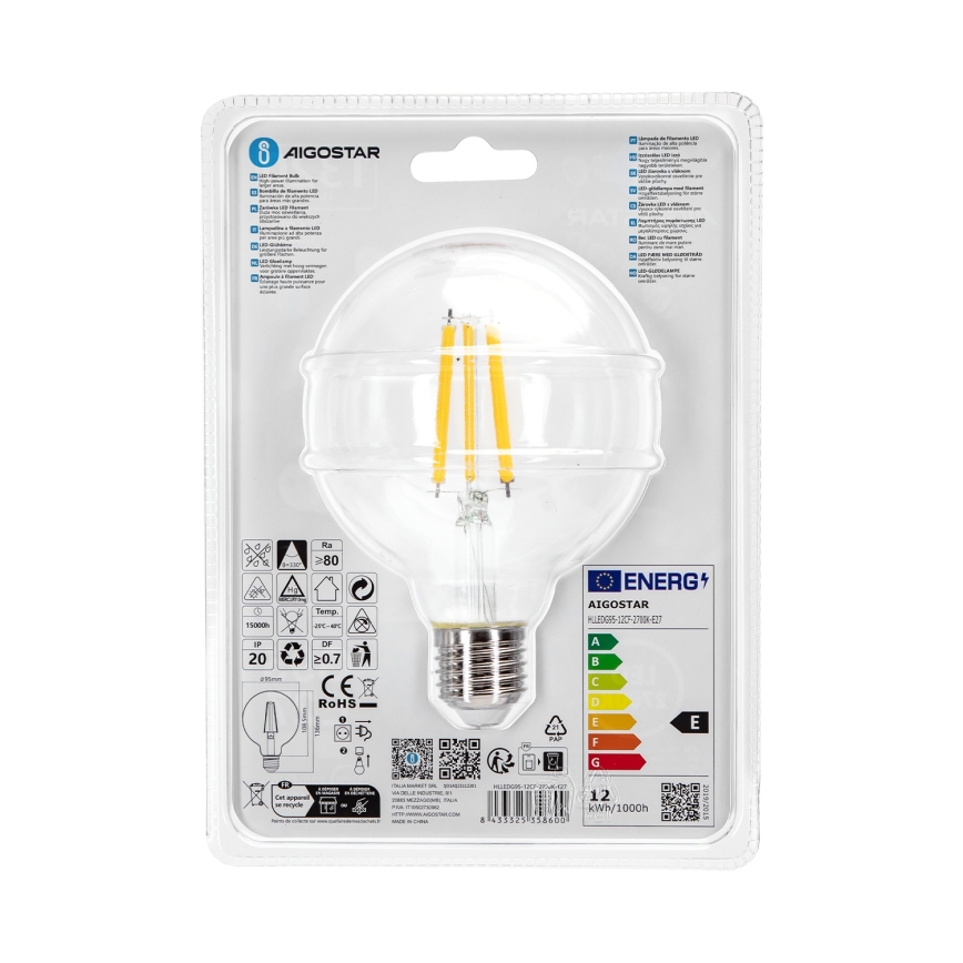 Ampoule LED G95 E27/12W/230V 2700K - Aigostar