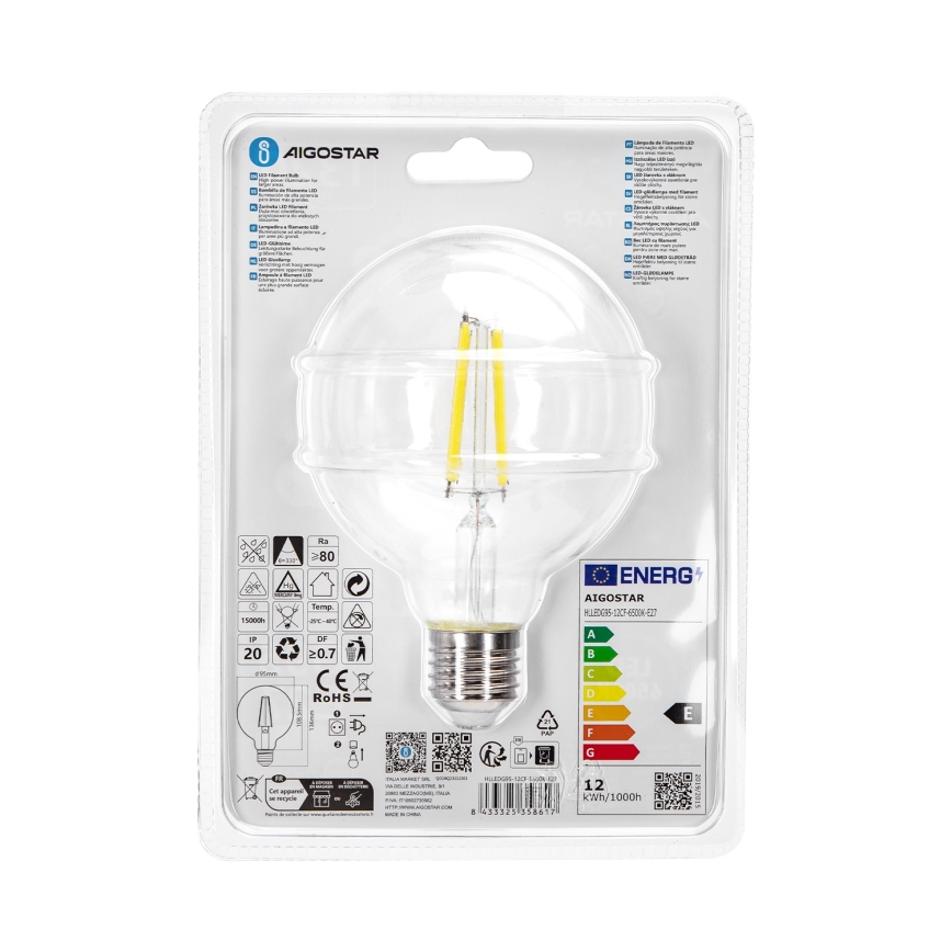 Ampoule LED G95 E27/12W/230V 6500K - Aigostar