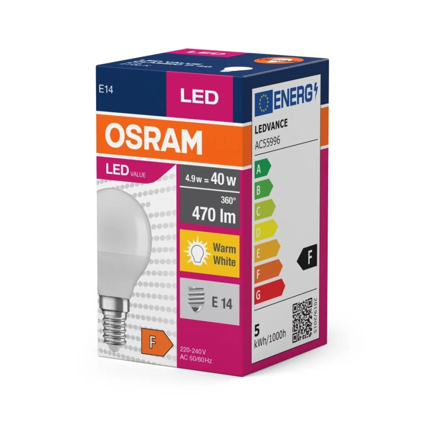 Ampoule LED P40 E14/4,9W/230V 2700K - Osram