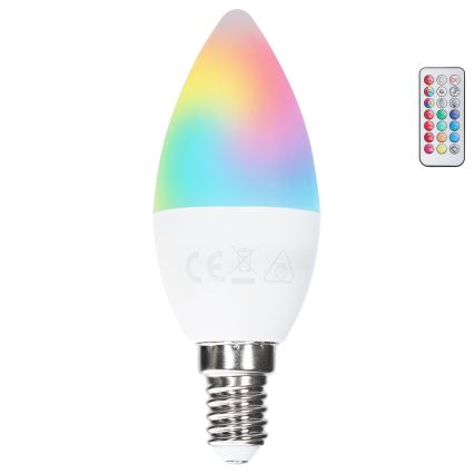 Ampoule LED RGBW C37 E14/4,8W/230V 3000K + télécommande - Aigostar