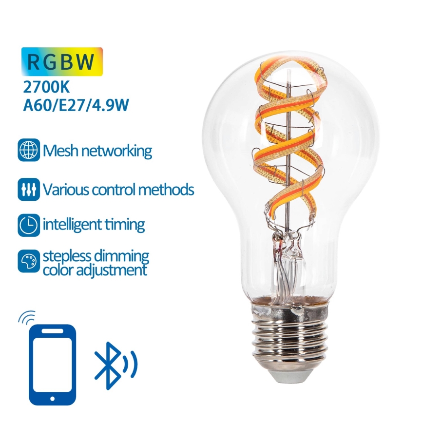 Ampoule à intensité variable LED RGBW FILAMENT MESH Smart A60 E27/4,9W/230V 2700K - Aigostar