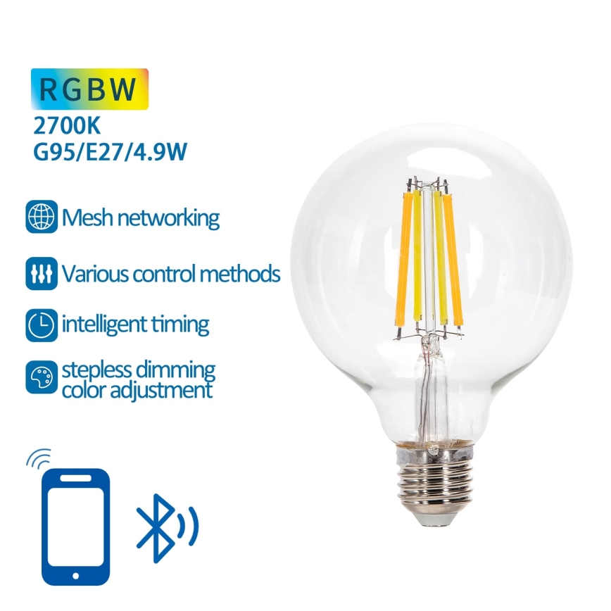 Ampoule à intensité variable LED RGBW FILAMENT MESH Smart G95 E27/4,9W/230V 2700K - Aigostar