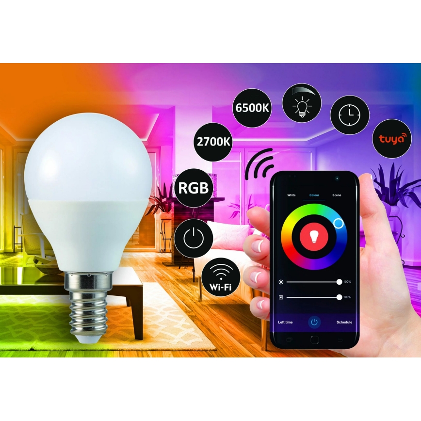 Ampoule LED RVB à intensité variable G45 E14/5,5W/230V 3000-6500K Wi-fi Tuya