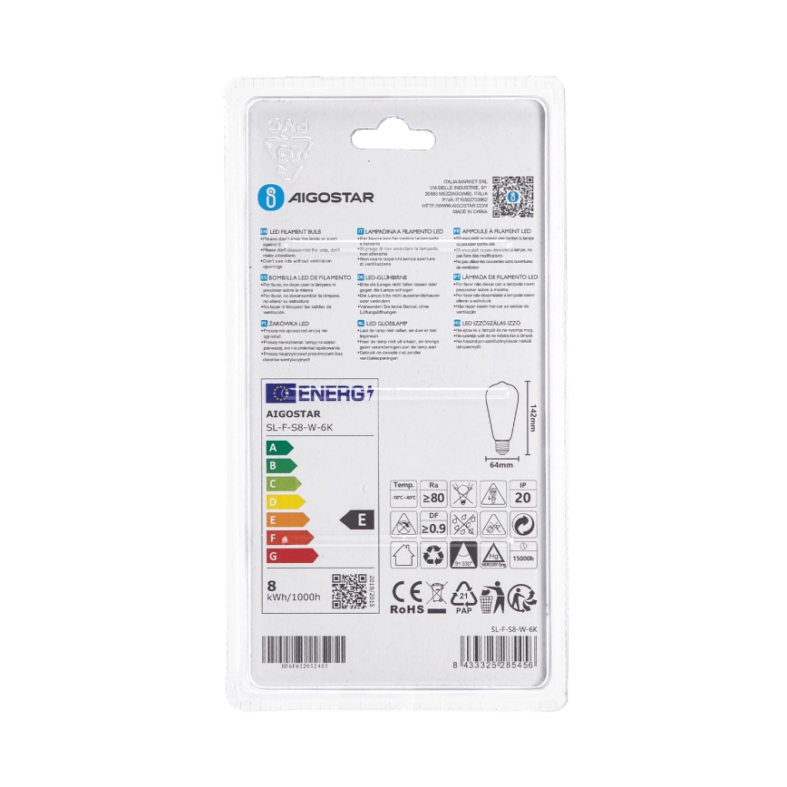 Ampoule LED ST64 E27/8W/230V 6500K - Aigostar