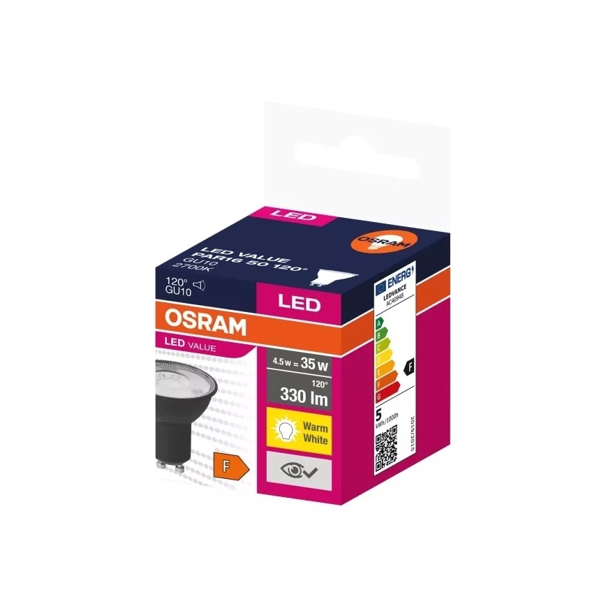 Ampoule LED VALUE PAR16 GU10/4,5W/230V 2700K 120° noir - Ledvance