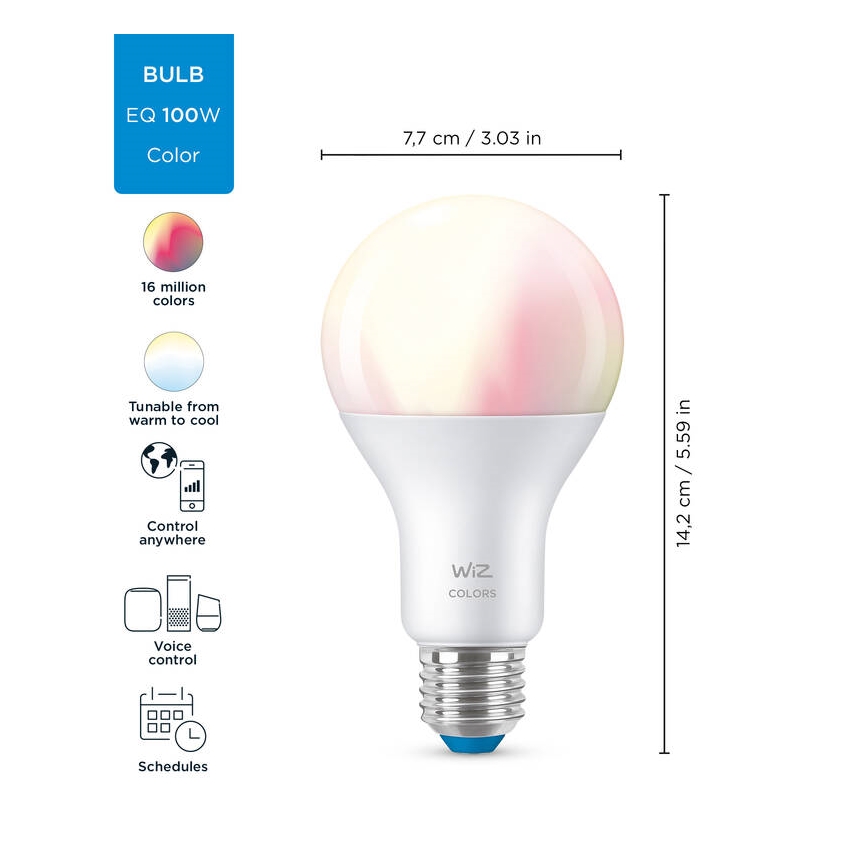 Ampoule RGBW à intensité variable A67 E27/13W/230V 2200-6500K CRI 90 Wi-Fi -WiZ