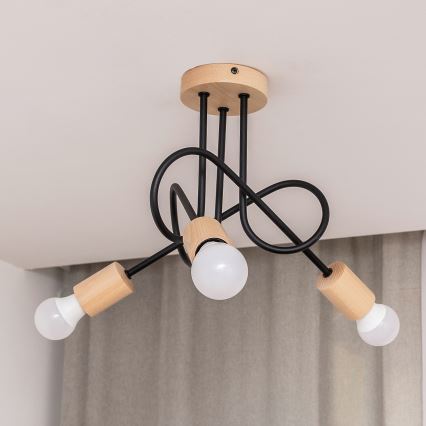 Anbau-Deckenleuchte OXFORD 3xE27/15W/230V Kiefer/Schwarz