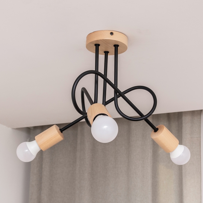 Anbau-Deckenleuchte OXFORD 3xE27/15W/230V Kiefer/Schwarz