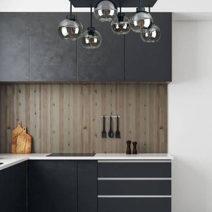 Anbauleuchte NESSA 6xE27/60W/230V schwarz/rauchig schwarz