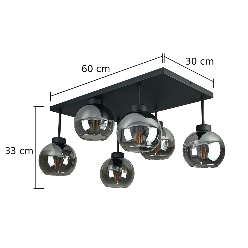 Anbauleuchte NESSA 6xE27/60W/230V schwarz/rauchig schwarz