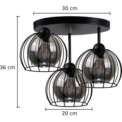 Anbauleuchte SOLO BLACK 3xE27/60W/230V d 30 cm