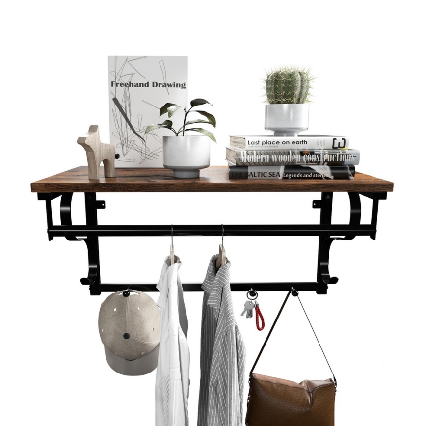 Appendiabiti a parete con ripiano NATE marrone/nero