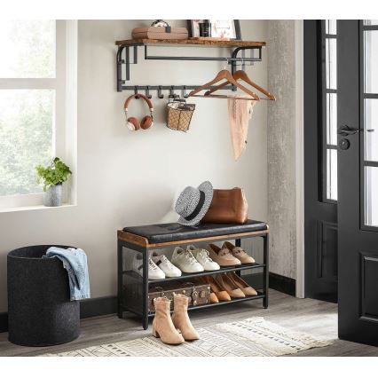 Appendiabiti da parete con mensola NATE marrone/nero