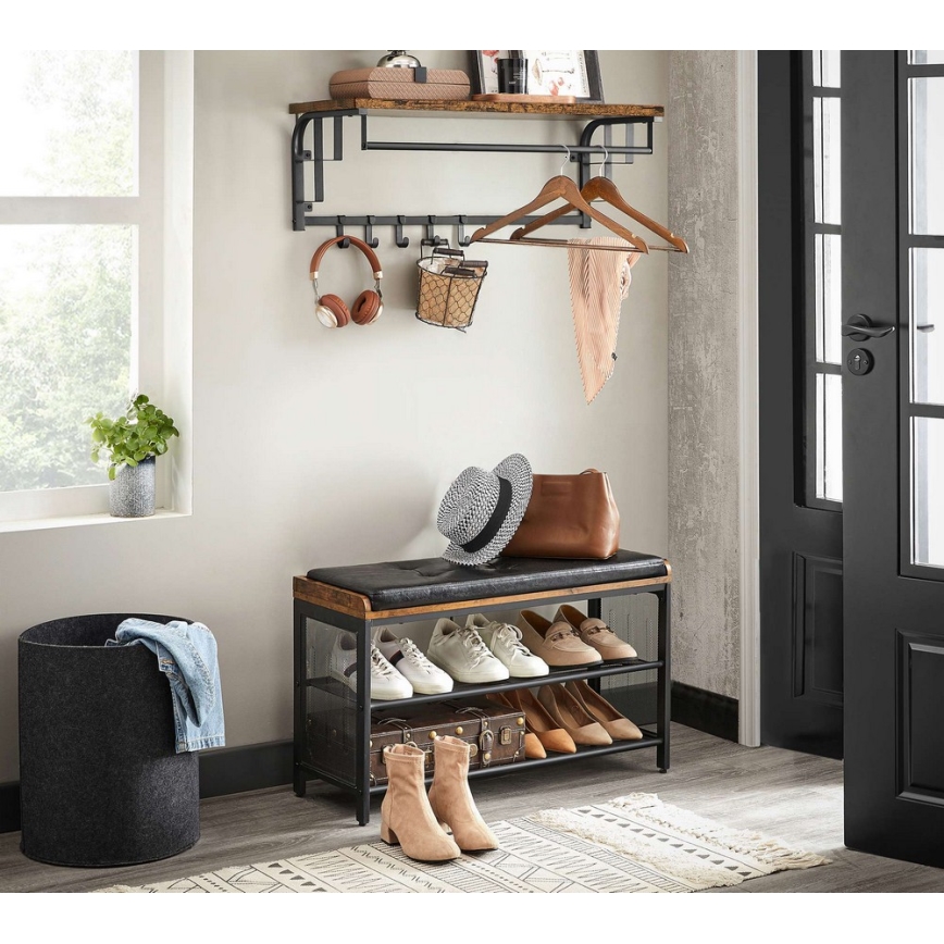 Appendiabiti da parete con mensola NATE marrone/nero