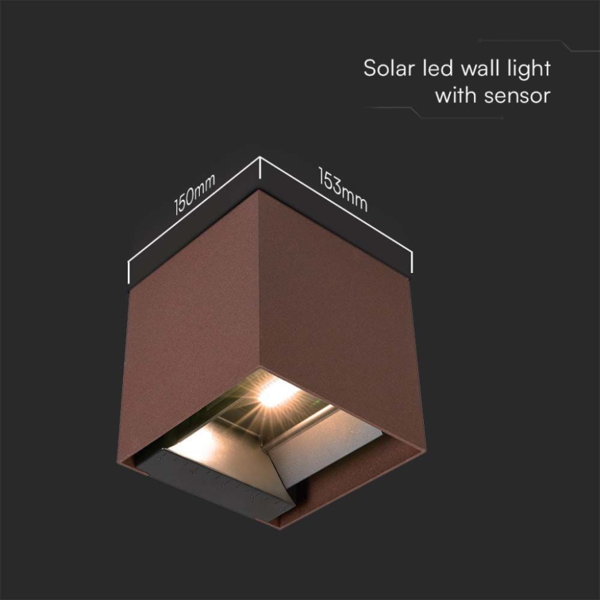 Applique a LED solare con sensore LED/9W/3,7V IP65 4000K marrone
