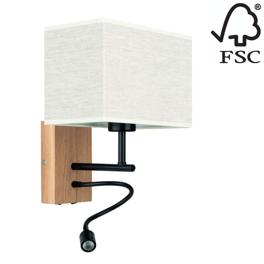 Applique BOHO 1xE27/25W + LED/1W/230V quercia – FSC certificato