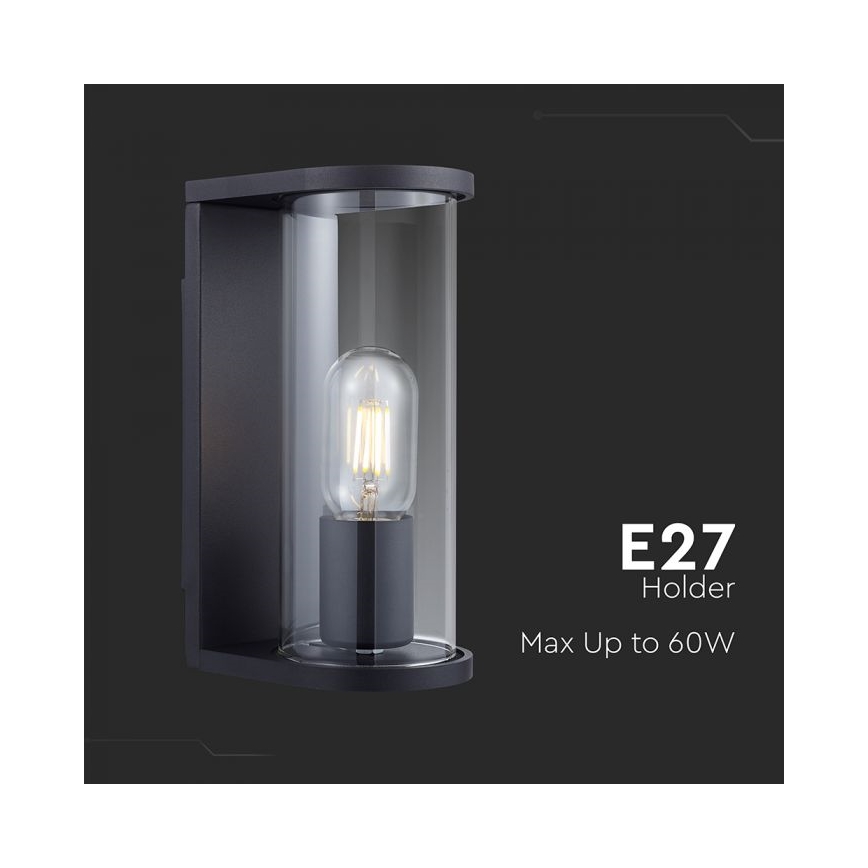 Applique da esterno 1xE27/60W/230V IP44, nero con vetro fumé