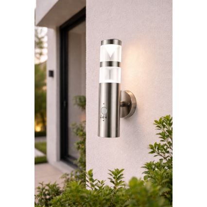 Applique LED da esterno con sensore di movimento, 1x GU10/5W/230V, IP44, cromo opaco