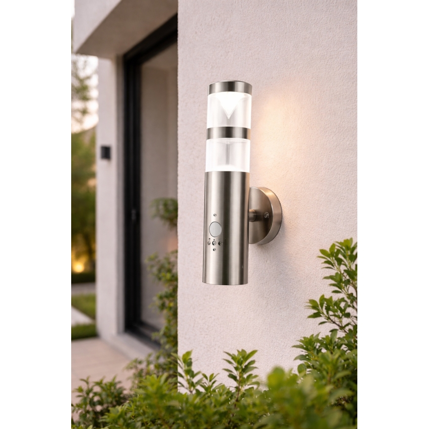 Applique LED da esterno con sensore di movimento, 1x GU10/5W/230V, IP44, cromo opaco