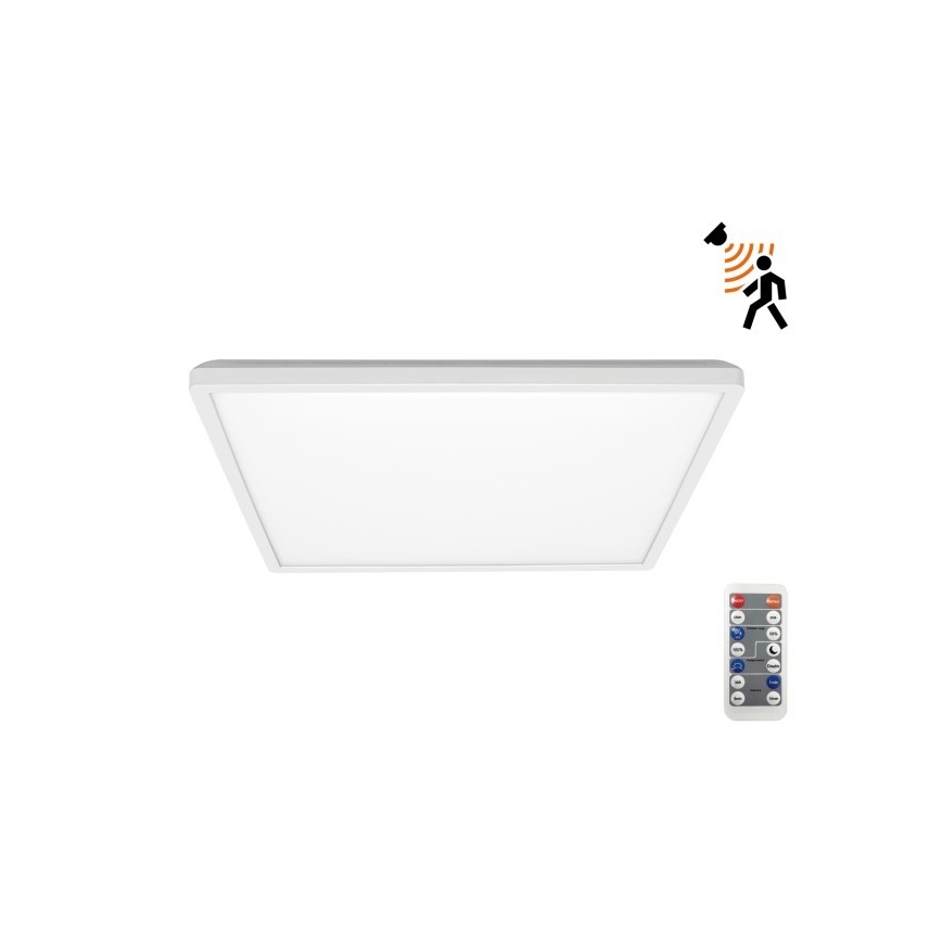 Applique de salle de bain LED avec détecteur de mouvement et crépuscule NIVERA LED/18W/230V IP54 3000/4000/6000K 30x30 cm blanc + télécommande