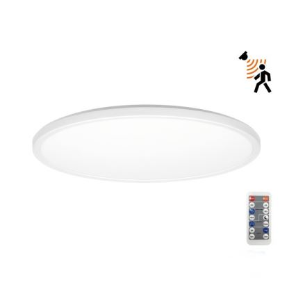 Applique LED pour salle de bain avec détecteur de mouvement et crépuscule NIVERA LED/18W/230V IP54 3000/4000/6000K Ø 30 cm blanc + télécommande