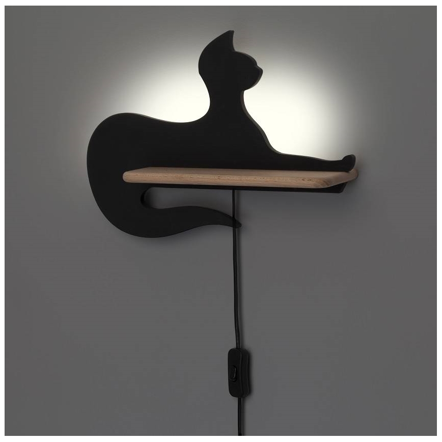 Applique LED per bambini con mensola BLACK CAT LED/5W/230V