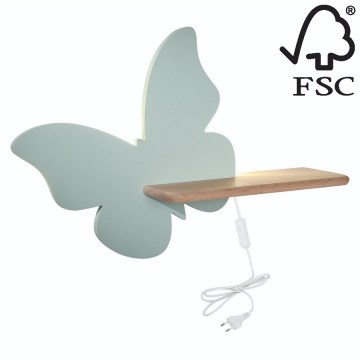 Applique LED per bambini con mensola BUTTERFLY LED/5W/230V verde/legno