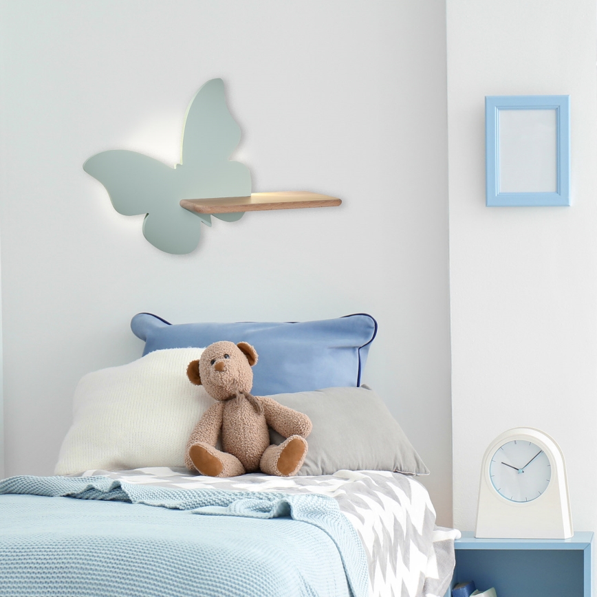 Applique LED per bambini con mensola BUTTERFLY LED/5W/230V verde/legno