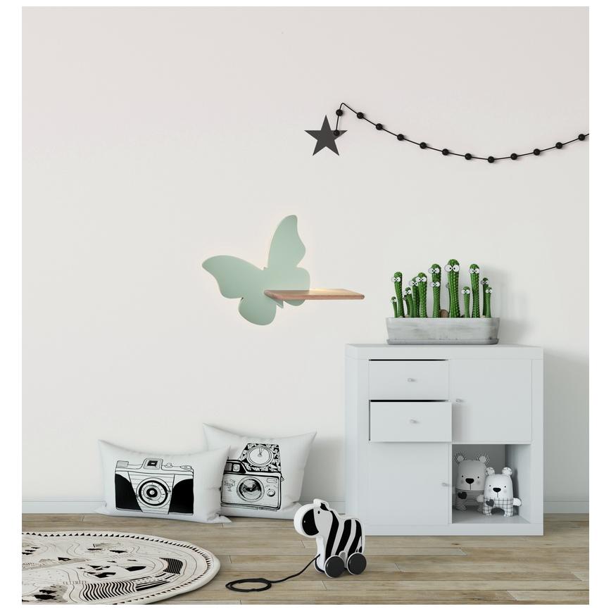 Applique LED per bambini con mensola BUTTERFLY LED/5W/230V verde/legno