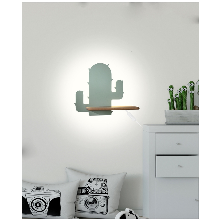 Applique LED per bambini con mensola CACTUS LED/4W/230V verde/legno