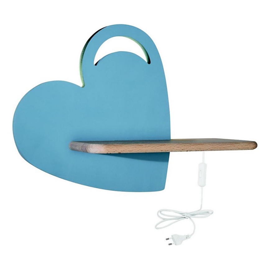 Applique LED per bambini con mensola HEART LED/5W/230V blu/legno