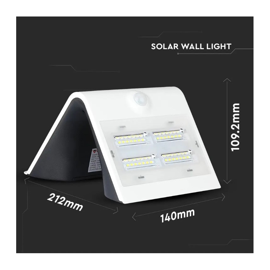 Applique LED Solar con sensore LED/3W/3,7V 3000/4000K IP65 bianco