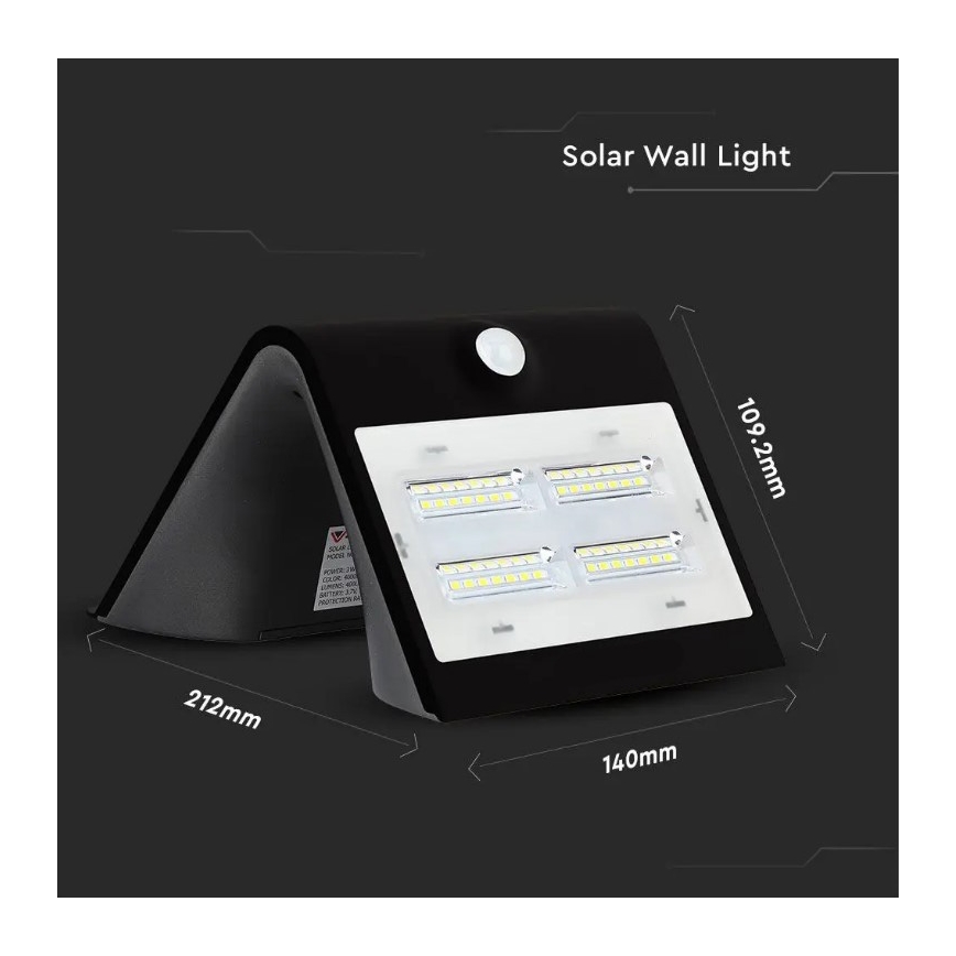 Applique LED Solare con sensore LED/3W/3,7V 3000/4000K IP65 nero