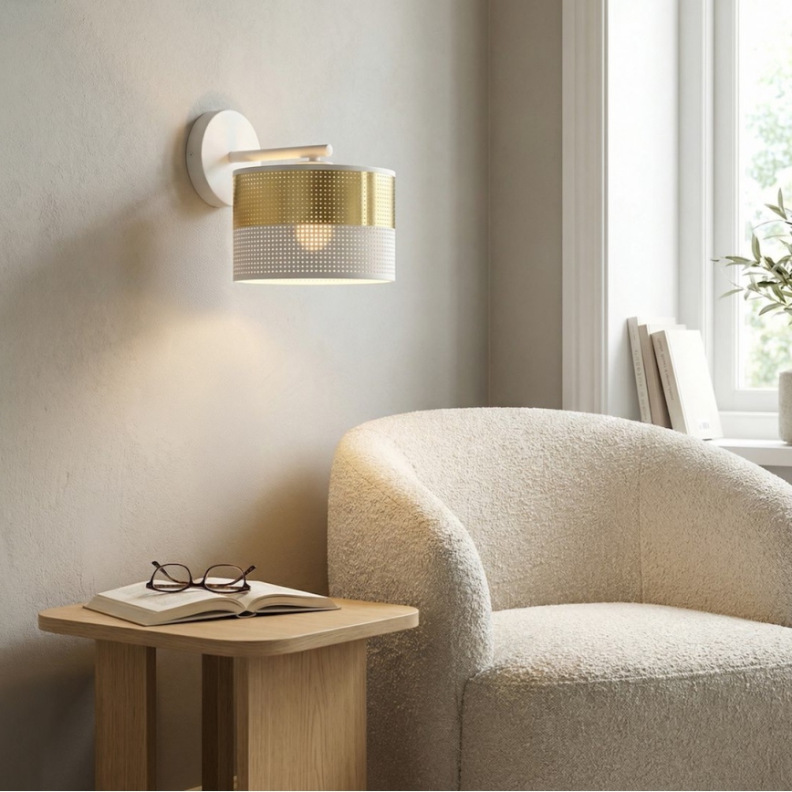 Applique LUX 1xE27/15W/230V bianca/dorata