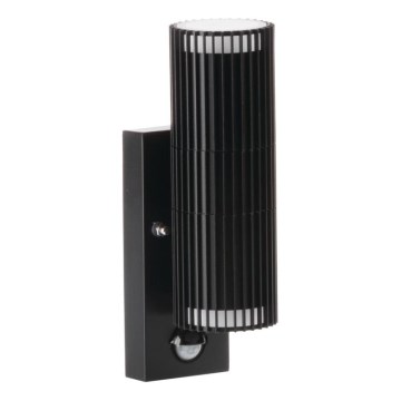 Applique murale d'extérieur à spots avec détecteur de mouvement et détecteur crépusculaire RADILO 2xGU10/11W/230V IP44 noire