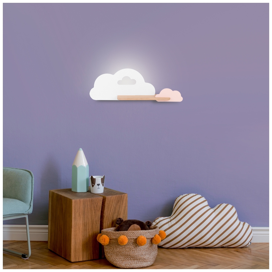 Applique murale enfant avec étagère CLOUD LED/5W/230V blanc/rose