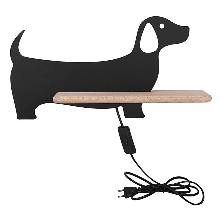 Applique murale enfant avec étagère DOG LED/5W/230V noir/bois